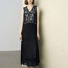 Black Lace Detail Pleated Maxi Dress - Black