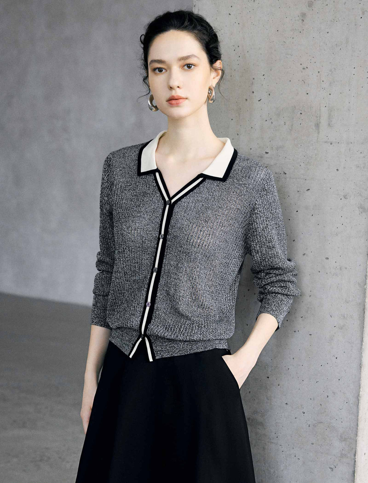 Color Block V Neck Sequin Knit Cardigan