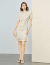 Cream Floral Embroidered Mesh Ruffle Hem Dress
