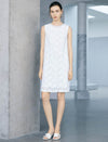 White Beaded Neck Textured Lace Sleeveless Shift Mini Dress