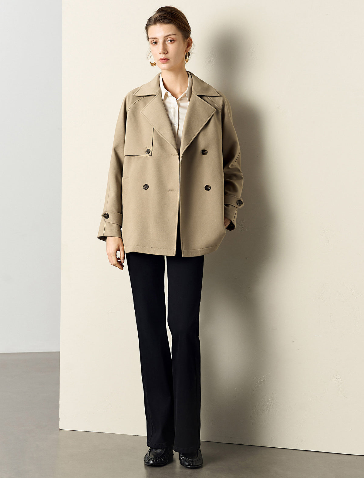 Double-Breasted Short Trench Coat