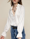 Mulberry Silk Ruffled V-Neck Blouse