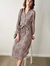 Leopard Print Long Sleeve Belted Fitted Dress
