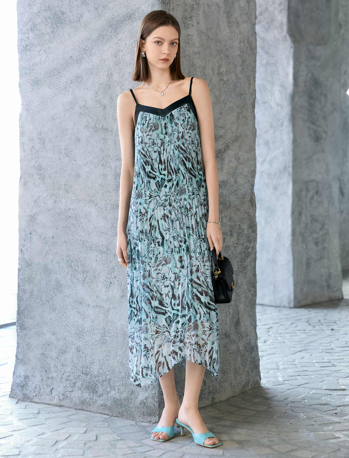 Sleeveless Floral Print Midi Slip Dress