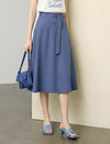 High-Waisted Belted Lyocell A-Line Midi Skirt