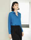 Blue Loose Lapel Long-Sleeve Shirt