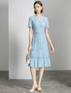 Light Blue Lace Ruffle Hem Midi Dress