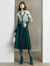 Pleated Velvet Textured Midi A Line Skirt