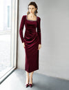Burgundy Velvet Embellished Midi Dress