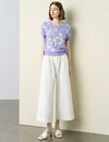 Lace Trim High Waist Cropped Wide Leg Pants