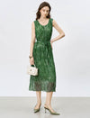 Emerald Green Crinkled Metallic Floral Midi Dress