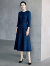 Textured Button Front Midi Dress