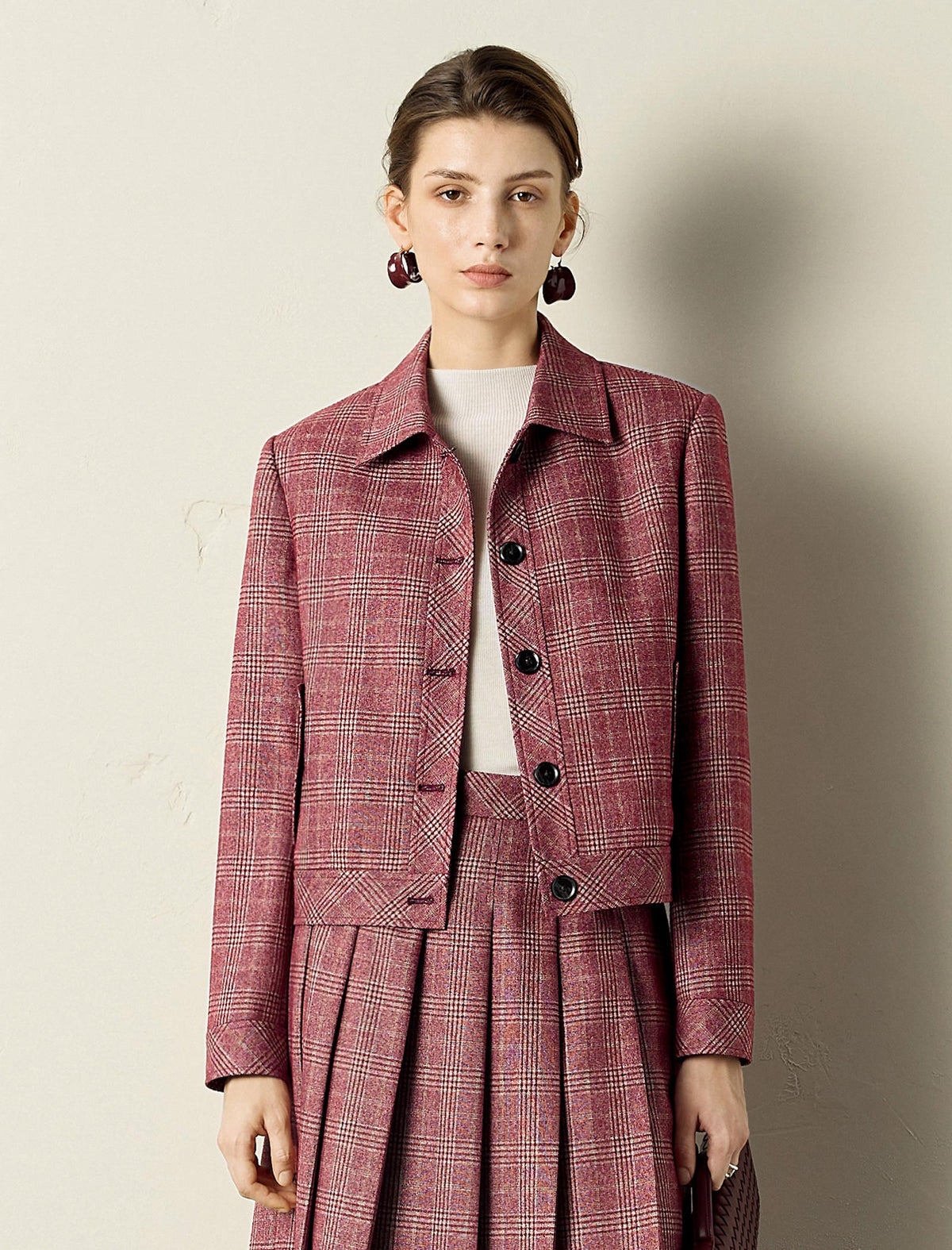 Red Plaid Loose Short Jacket