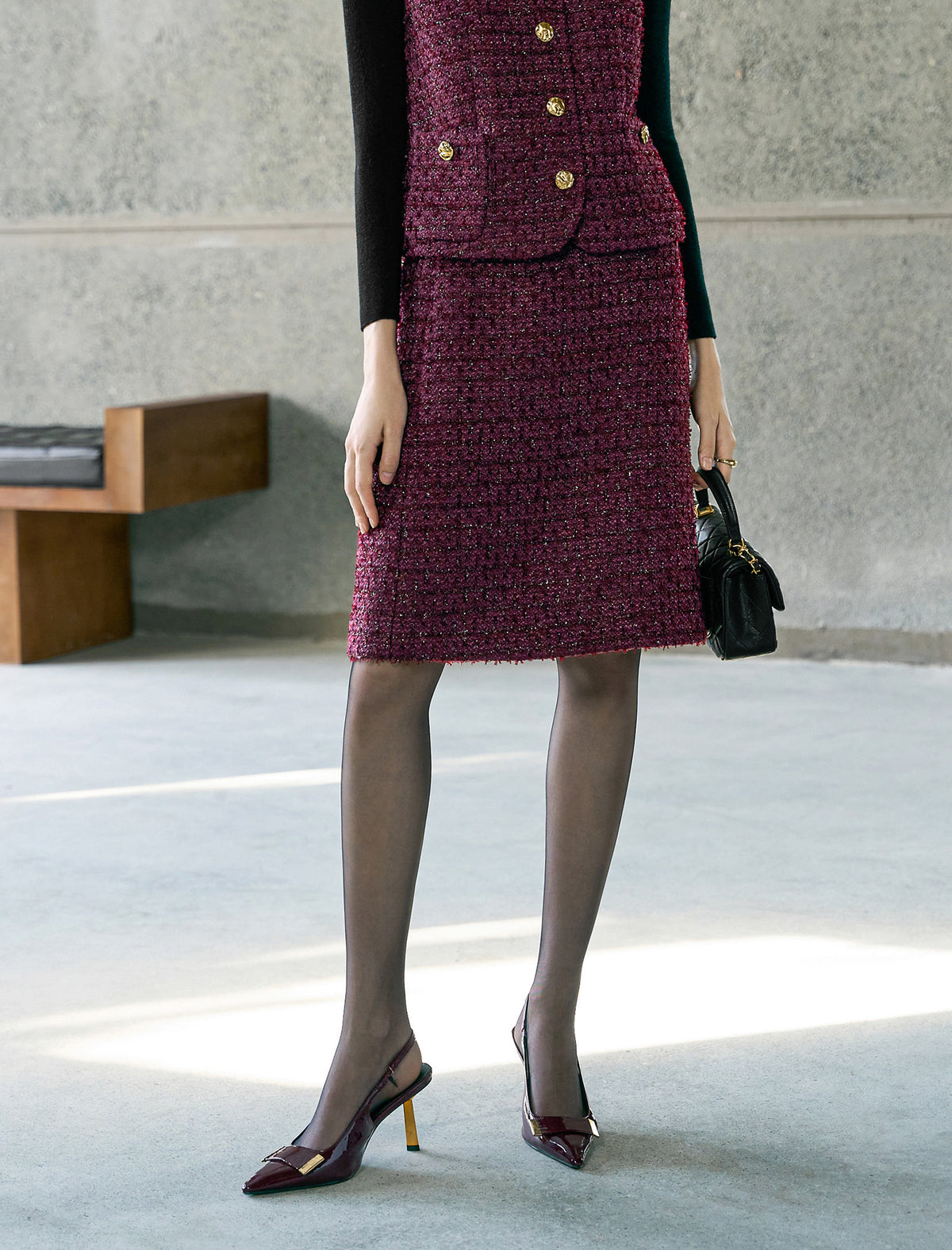 Red Elegant Straight Midi Skirt