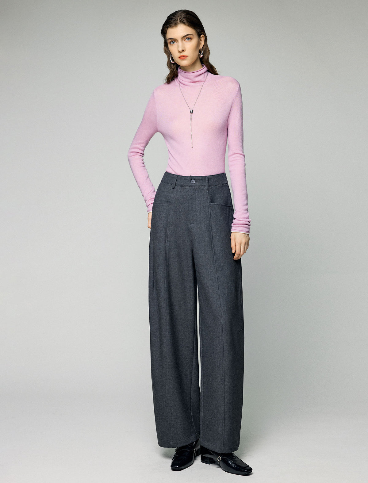 Wool Blend High-Waist Pocket Wide-Leg Pants