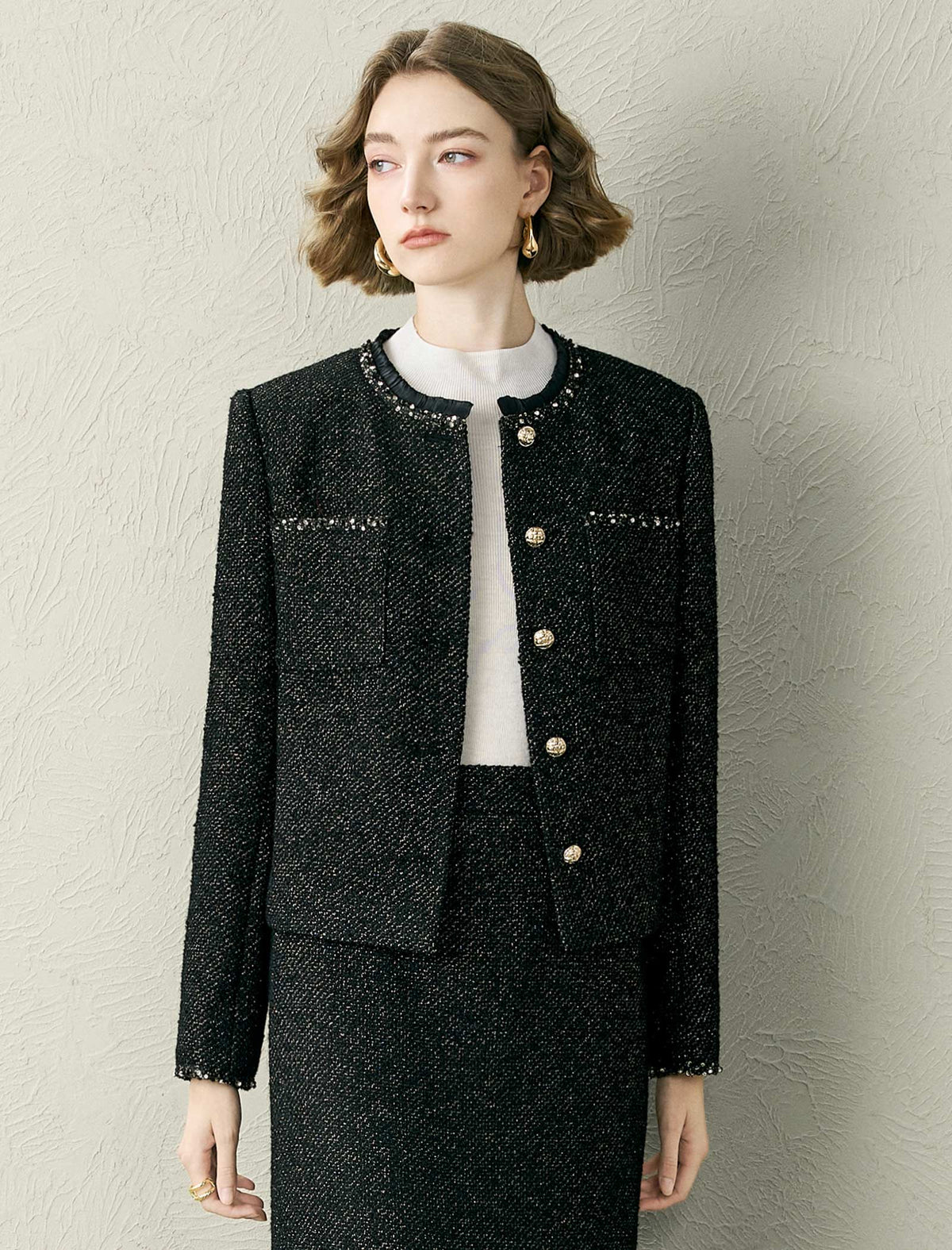 Black Tweed Wool-Blend Jacket