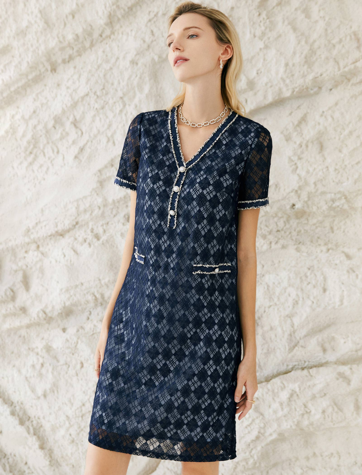 V-Neck Lace Short Sleeve Dress
