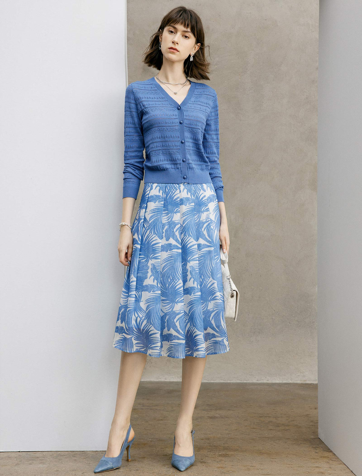 High Waist Botanical Print Midi Flare Skirt