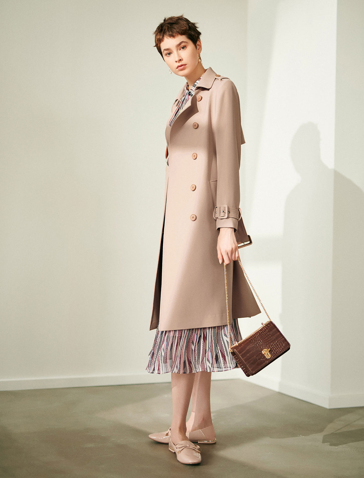 Collared Double-Breasted Belted Relaxed Trench Coat