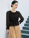 Polka Dot Crewneck Drawstring Cropped Top