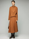 Wool Blend Elastic-Waist A-Line Midi Skirt