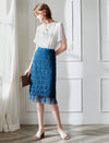 Floral Lace Tulle Hem Midi Skirt