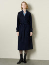 Navy Wool-Cashmere Blend Self-Tie Coat