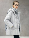Hooded Seamless-Quilted Zip-Front Mid-Length Puffer Coat
