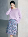 Wool Blend Pointelle Yoke Crew Neck Sweater