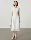 White Floral Lace Short Sleeve Fit And Flare Midi Dress