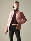 Velvet-Trim Stand-Collar Snap-Front Pocket Padded Coat