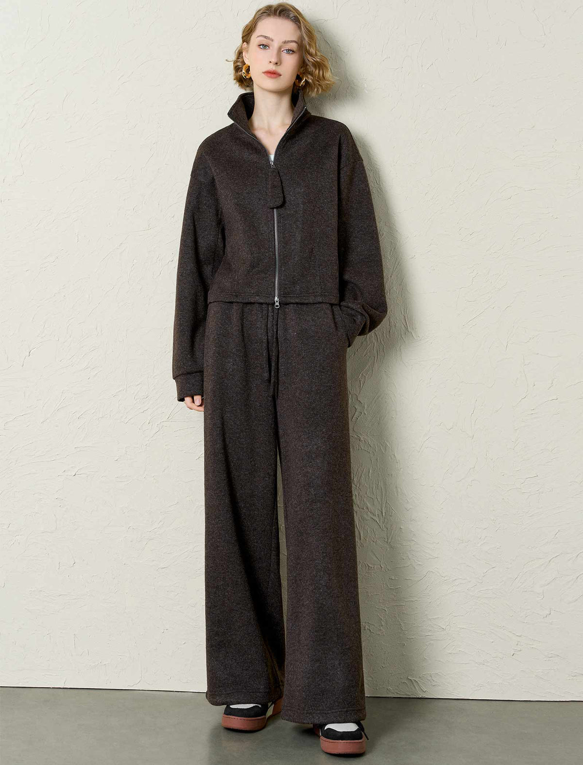 Heathered Wool-Blend Zip-Up Tracksuit Set