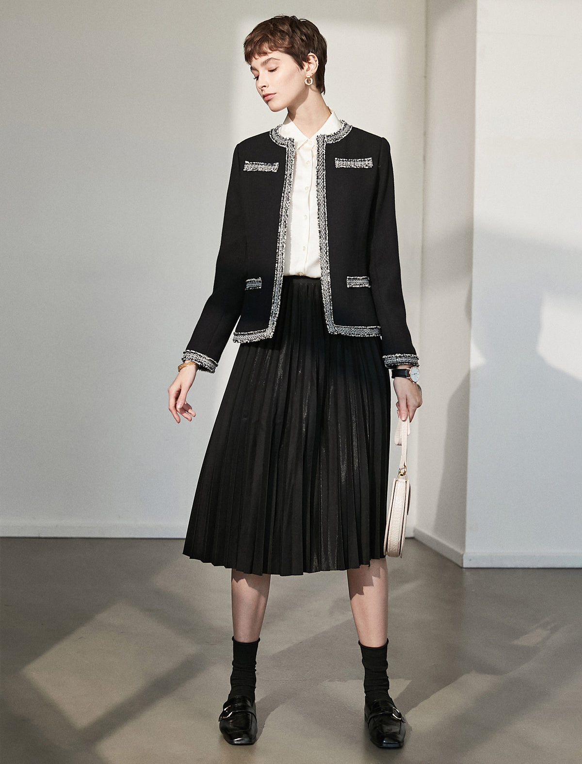 Pleated A-Line Midi Skirt