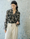 Black Tie-Dye Tie-Neck Blouse