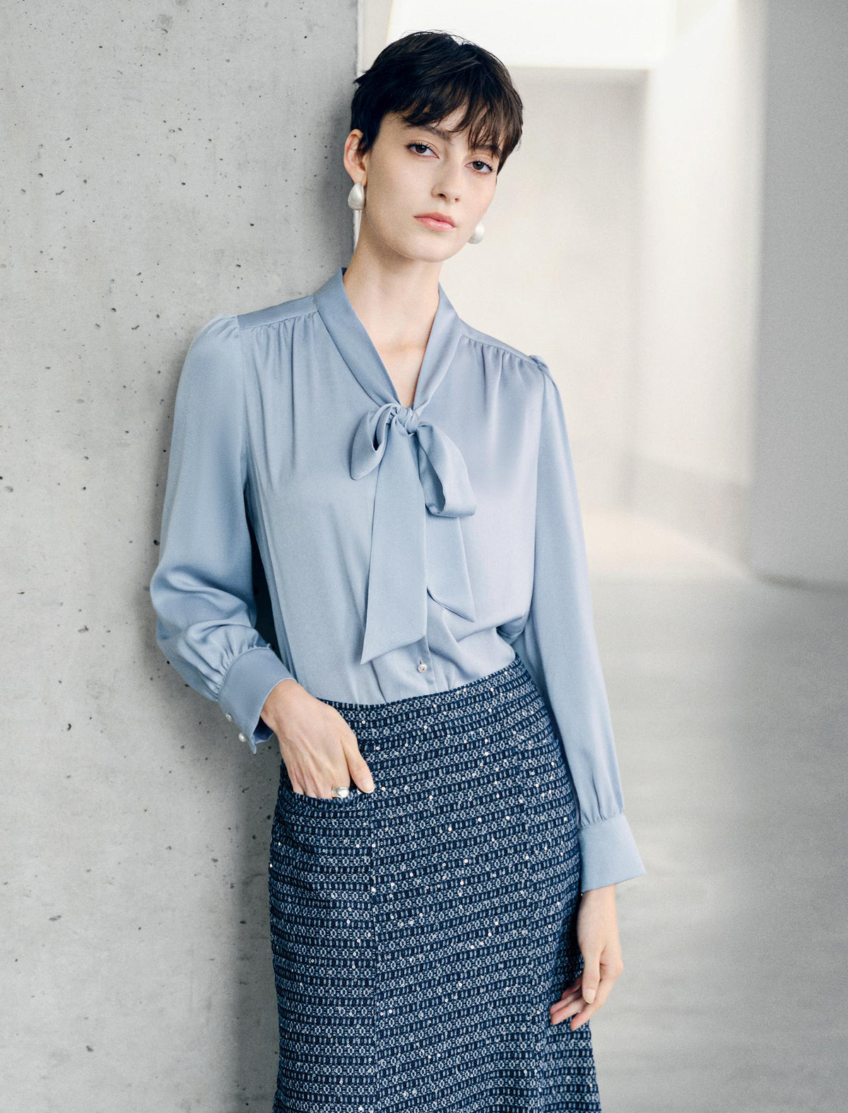 Bow Tie Office Chic Long-Sleeve Blouse