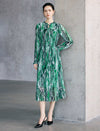 Green Geometric Print Belted Midi Dress
