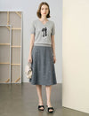 Grey Mini Bow Embroidery A-Line Midi Skirt