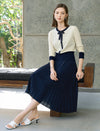 Navy Pleated High Waist Swing A-Line Skirt
