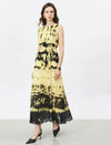 Sleeveless Tie-Dye Waist Tie Pleated Maxi Dress