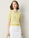 Cable Knit Short-Sleeve Polo Top