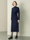 Textured Dot Print Mock Neck Twist-Front Midi Dress