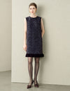 Sequin Tweed Wool Blend Velvet Hem Sleeveless Mini Dress