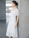 Floral Lace Short Sleeve Ruffle Hem Midi Dress