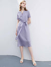Purple Tie-Waist Short Sleeve Dress