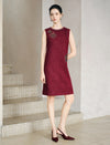 Wool Blend Beaded Floral Applique Crewneck Sleeveless Dress
