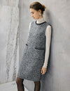 Wool Blend Braided-Trim Crewneck Pocket Sleeveless Dress