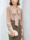 Grid Print Tie Neck Blouse