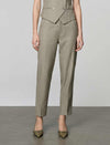 Sage Green Wool High Waist Straight Leg Cropped Office Pants