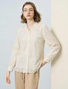Cream Lace Ruffle Neck Blouse