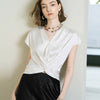 Elegant White V-Neck Twist Front Satin Top - White